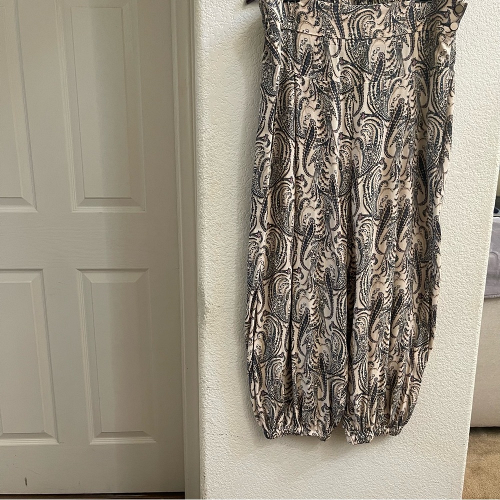 Anthropologie Beige and Navy Paisley Jumpsuit